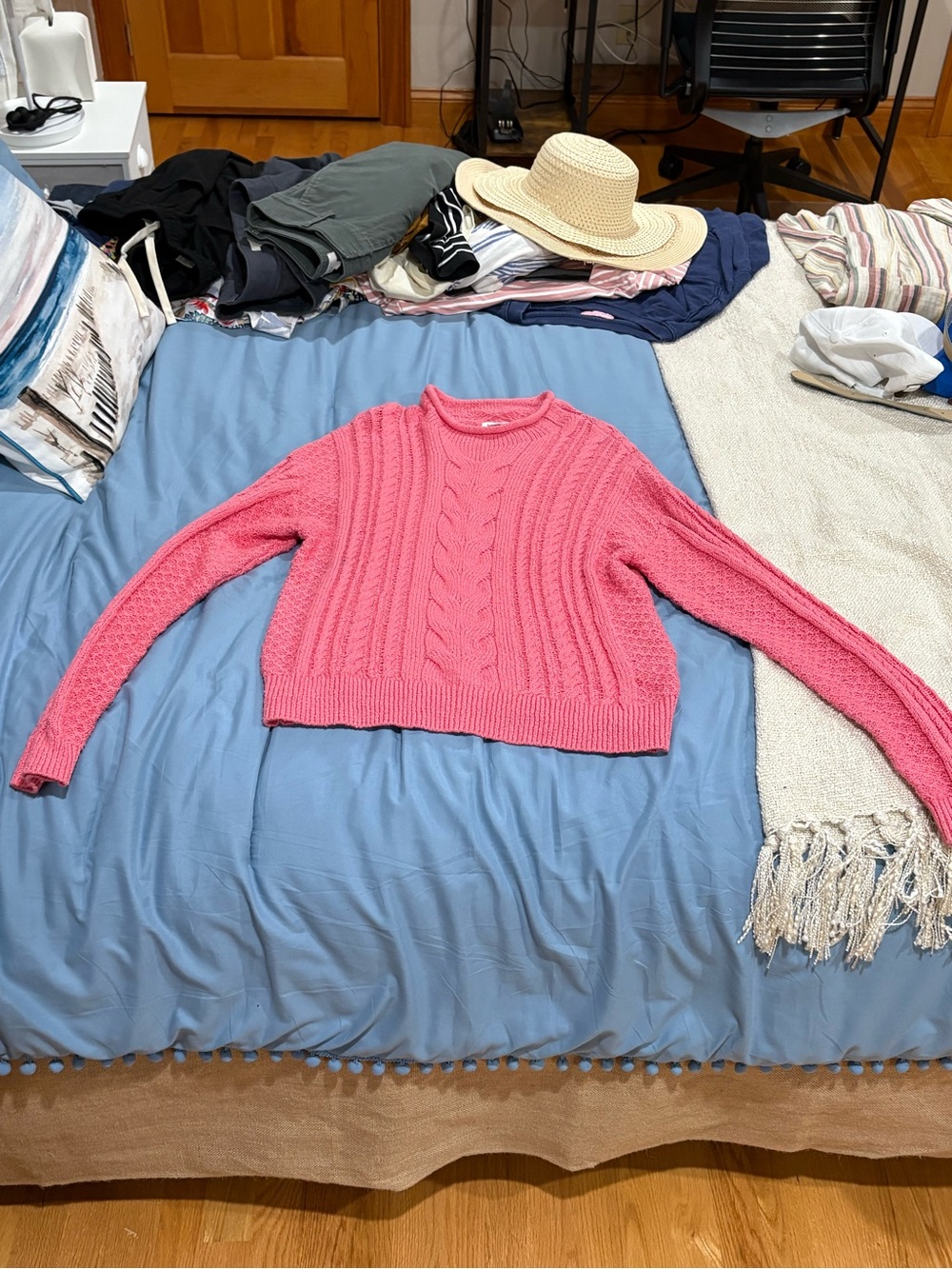 J. Crew Factory Coral Pink Cable Knit Crewneck Sweater